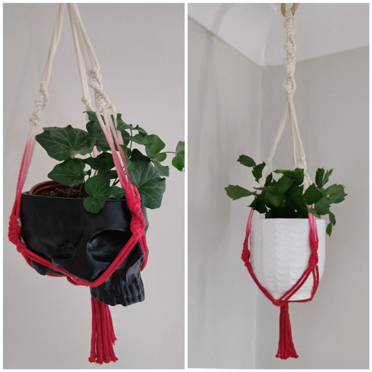 Red Dip Macrame Plant Hanger, Bohemian, Dark Academia, Witchy Decor