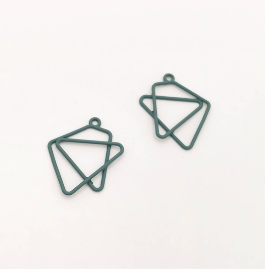 Petrol Blue Wire Frame Earring Charms, Triangle Pendants Powder Coated Metal 4 Pieces