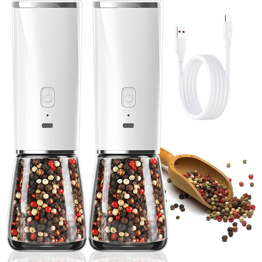 Electric Pepper Grinder - Salt and Pepper Grinder - usb Rechargeable - Adjustable Coarse Grit - One-Handed Use - 170ml (2 Packs)