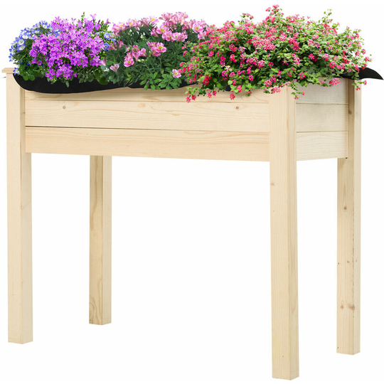 Outsunny - Garden Wooden Planter Flower Raised Bed Herb Grow Box Container - Natural Wood Color