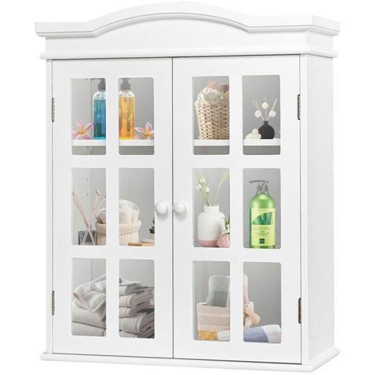 Wall-mounted Bathroom Cabinet Double Door 3 Tiers Medicine Storage Organizer