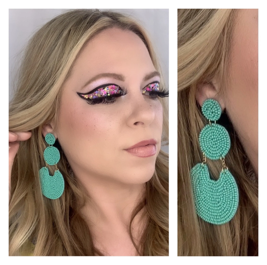 Seed Bead Earrings-Turquoise Seed Earrings-Round Link Dangle Earrings - Earrings-Boho Earrings-Bead Earrings