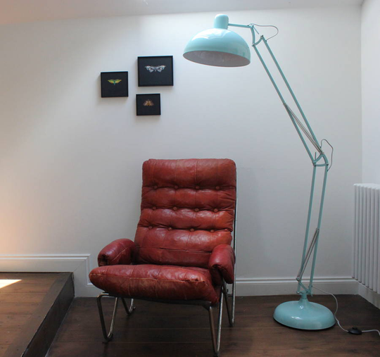 Powder Blue Angled Floor Lamp, Blue