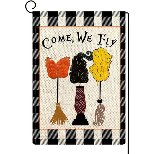 Halloween Hocus Pocus Witch Garden Banner Double Sided Sanderson Sisters Vertical 30.48 x 45.72 cm Buffalo Plaid Witch Broom Yard Banner Seasonal