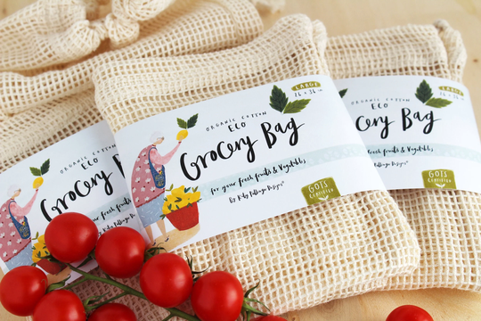 Reusable Organic Cotton Produce Bag - Plastic Free Eco Friendly Food Grocery Cotton Mesh Fruit & Veg Shopping Katy Pillinger