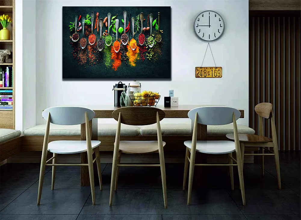 Kitchen Restaurant Wall Canvas, Vibrant Coloured Ground Herbs & Spices | Cooking Ingredients Art Canvas Picture Photograph For Home