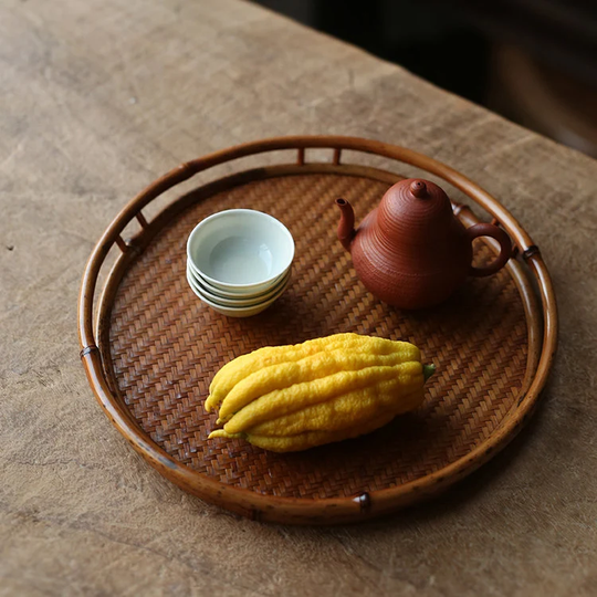 Tea Tray Handmade Bamboo Weaving Traditional Art Rack Chinese Master Artwork