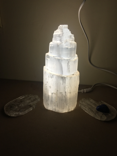 Selenite Lamp Skyscraper Tower With Led Bulb & Crystals Healing Meditation - Protection Charging -Gifts