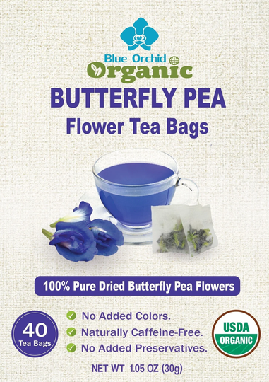Organic Dried Butterfly Pea Flower Blue Matcha 40 Tea Bags - Clitoria Ternatea Usda Certified Natural Corn Fiber Sachets | Usa Seller