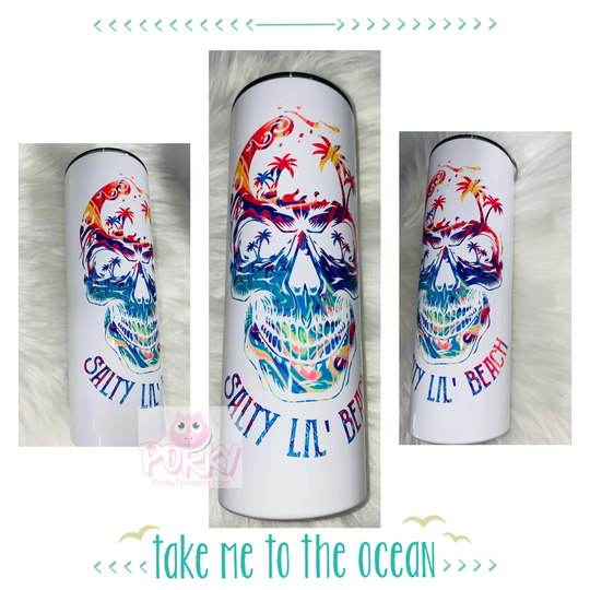 Salty Beach/ Salt Living/ Ocean Life/ 20Oz Tumbler/ Stainless Steel Hot Cold Cup/ Skull Waves