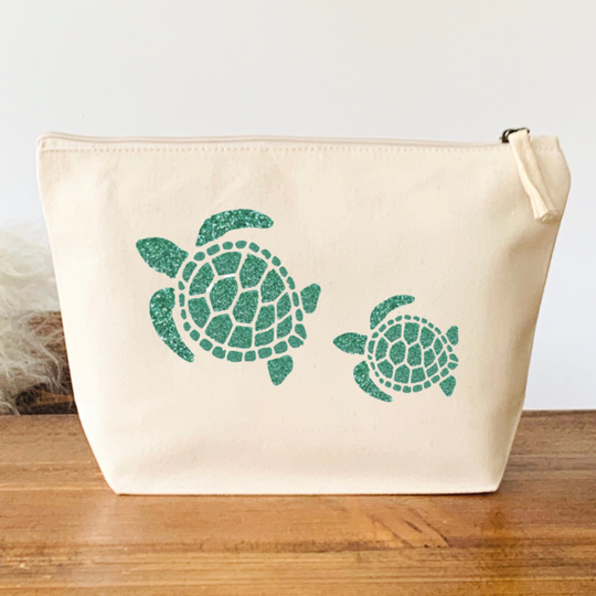 Turtle Makeup Bag, Organic Canvas Pouch
