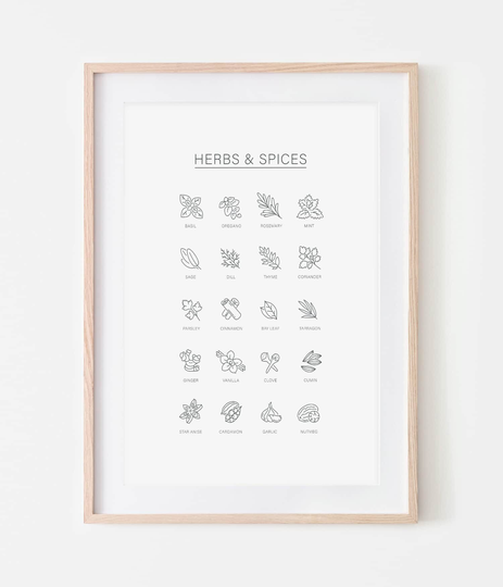 Herbs & Spices Print, Kitchen Food Art, Decor, Herb Wall Home Dining Room New Home, Food, Gift