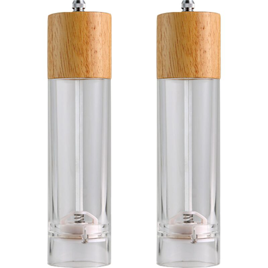 Premium Acrylic Salt and Pepper Grinder Set, Manual Salt and Pepper Mills- Wooden Shakers 8 inches (color box)