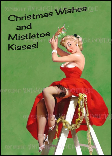 Fabulous 1950's Yuletide Pin Up Model Christmas Season Winter Solstice Holiday 5x7 Greeting Card