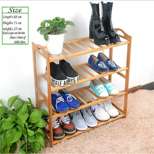 4 Tier Natural Bamboo Shoe Rack Stand Shelf Hallway Furniture - Boots Storage Organizer
