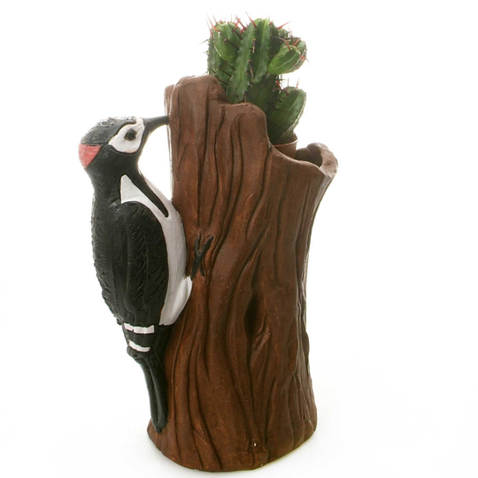 Hand Made Ceramic Cactus Succulent Planter Great Spotted Woodpecker Cute Gift Or A Home Decor