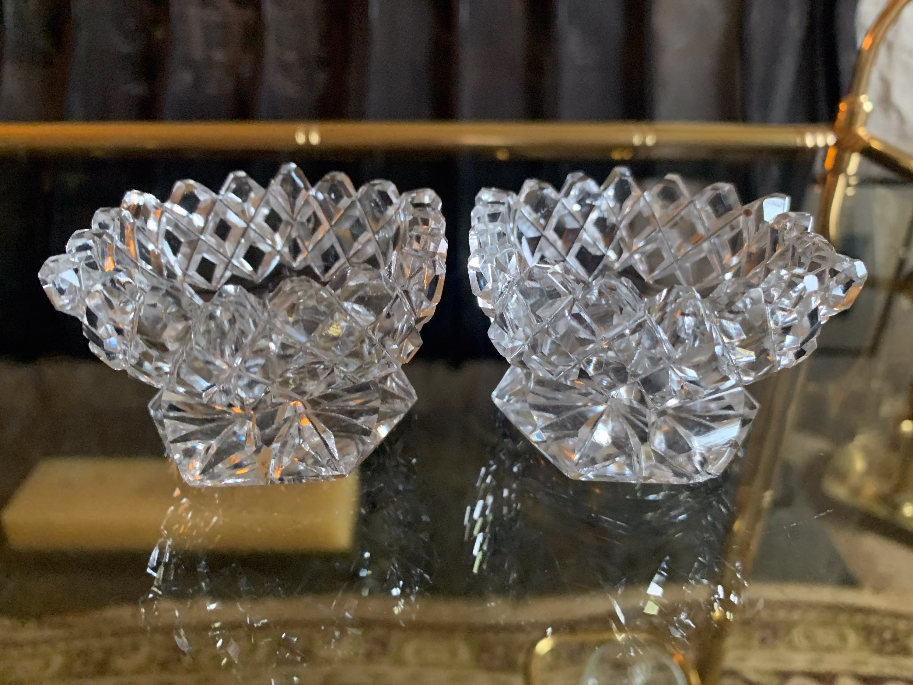 Vintage Diamond Cut Crystal Salts, Salt Dishes