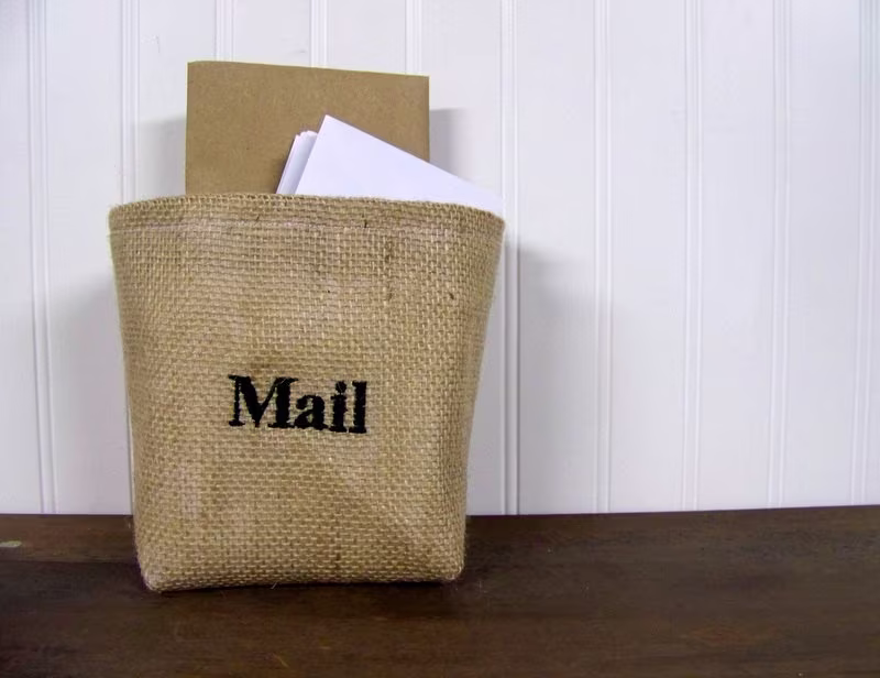 Embroidered Basket - Mail Custom Burlap Customized Organization Storage Fabric Organizer P