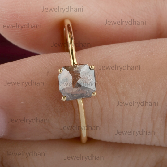 14K Solid Yellow Gold Salt & Pepper Diamond Stackable Ring Handmade Minimalist Jewelry Engagement For Women