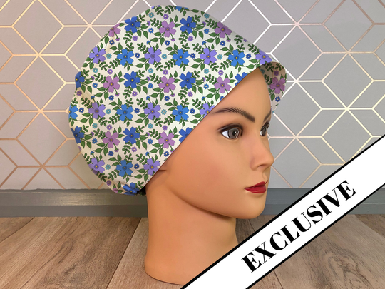 Purple Flowers Scrub Cap