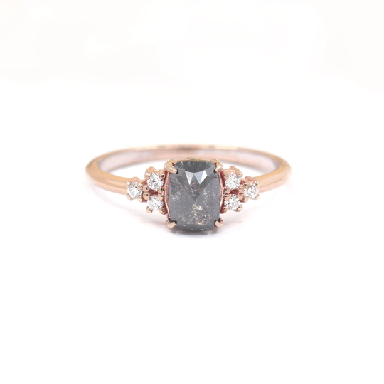 14K 1Ct Salt & Pepper Diamond Bridal Ring/Yellow Gold Promise Wedding