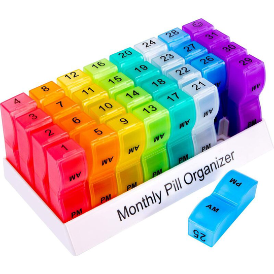 Groofoo - Monthly Pill Organizer, 30 Day 2 Times a Day Pill Organizer, One Month am pm Pill Case, 4 Week Travel Pill Box, 31 Day Medicine Pills