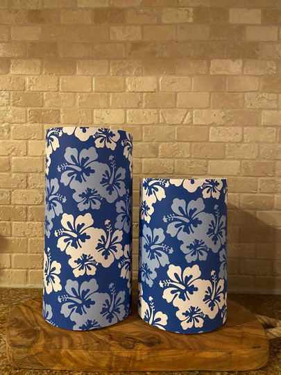Blue & White Hibiscus, Set, Flameless Candles, Tropical Decor, Candle, Hawaiian, Led Hibiscus