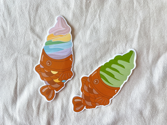 Taiyaki Ice Cream Sticker, Matcha Rainbow Sticker