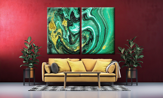 Green Marble Pattern, Abstract Green, Natural Luxury, Marble Swirls, Agate Waves, Gold Yellow Powder, Green Paint, Yellow Gradient, Wall Decor