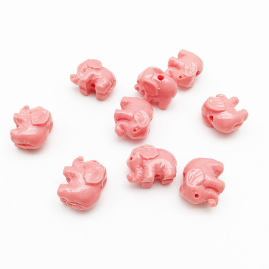50Pcs Pink Resin Coral Powder Elephant Beads , Elephant Charms, Yoga