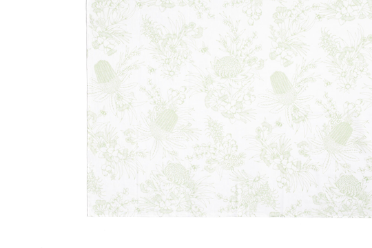 Organic Swaddle Blanket Wrap - Celadon Green Gender Neutral Australian Native Plants Flora Crib Cot Nursing Cover