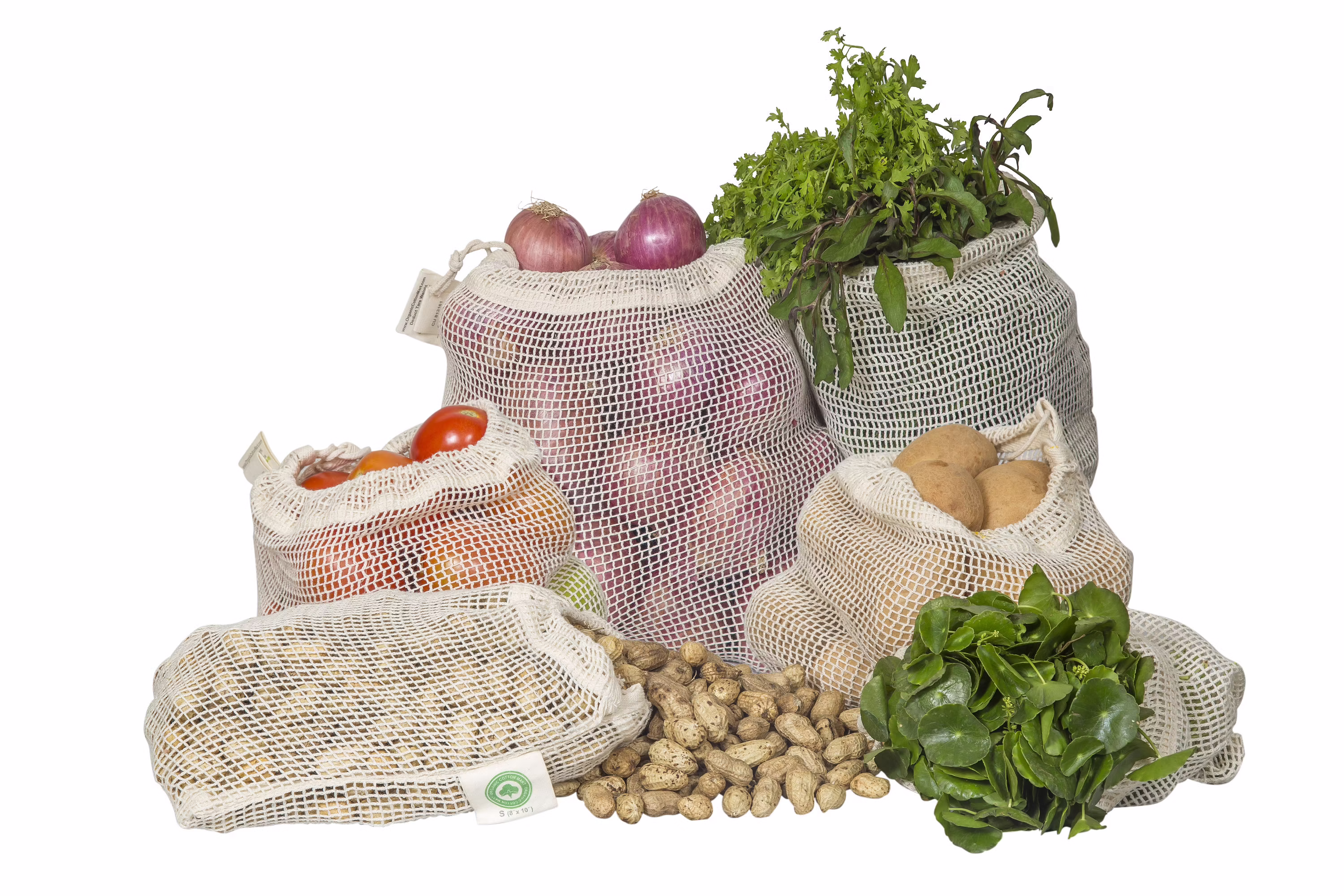 Reusable Produce Bags - Organic Cotton Mesh 6 Pack Washable Vegetable Tare Weight On Label