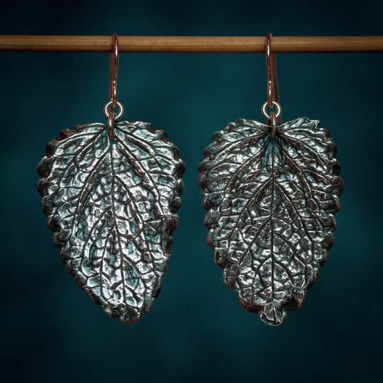 Silver Lemon Balm Leaf Earrings, One Of A Kind Handmade, Fine Jewelry