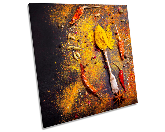 Hot Chilli Spices Kitchen Picture Canvas Wall Art Square Print