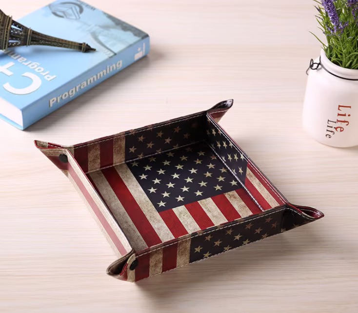 Valet Tray Leather Ring Catchall Jewelry Organizer Dice Box Travel Accessories Storage For Bedside Entry Way Men Or Women Home Office