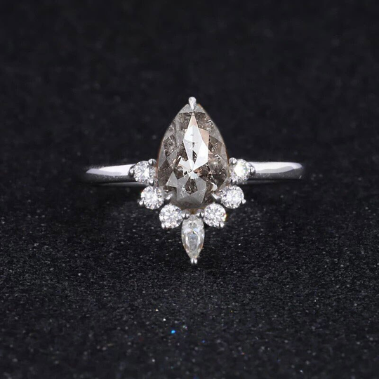 Pear Shape Salt & Pepper Diamond Engagement Ring | Art Deco Bridal Promise Dainty Anniversary, Stimulant, Statement For Gift