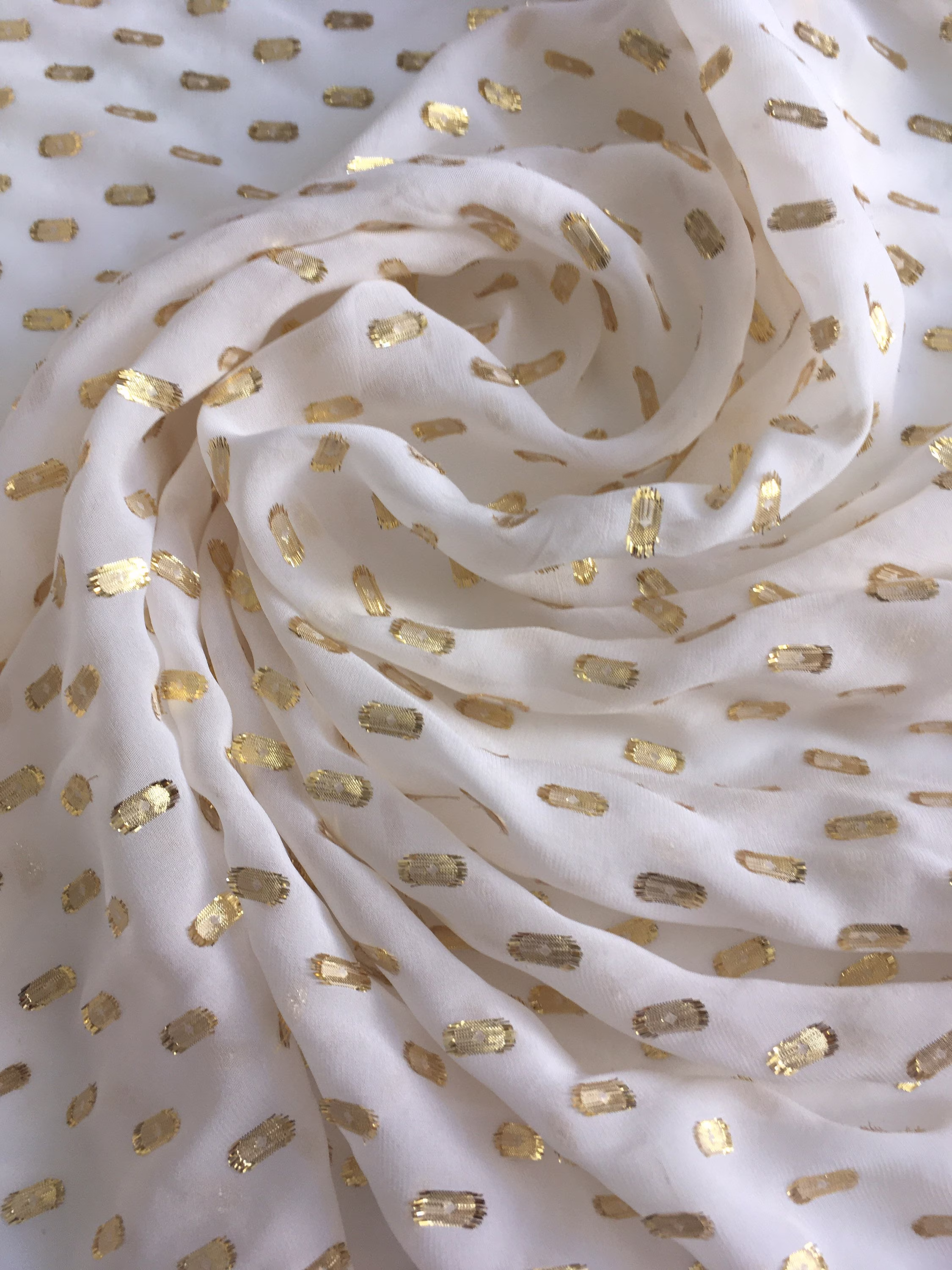 Organic Pure Silk Chiffon Fabric With Golden Lurex Dots For Wedding, Bridal Dress, Baptism Veil Silk, Home Decoration
