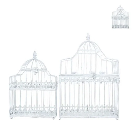 Set Of 2 Glossy White Decorative Birdcage Oblong By Gisela Graham