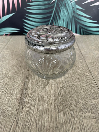 Avon Glass Trinket Or Powder Pot With Silver Coloured Lid - Dressing Table Decor