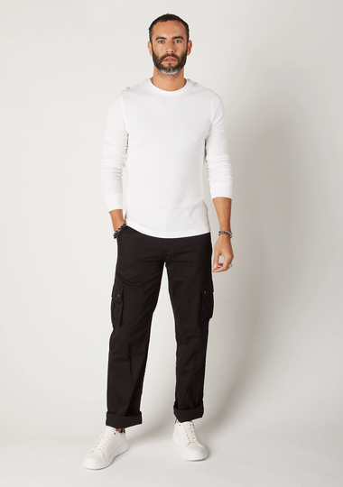 Firswood Mens Organic Cotton Loose Fit Cargo Trousers - Black
