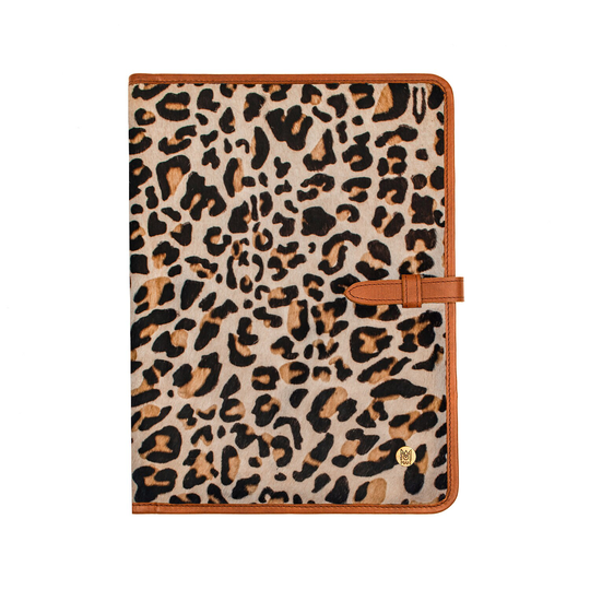 Leopard Print Cowhide With Brown Detail Portfolio Padfolio Folder For A4 Document & Notepad Holder | Business Work Folio Organizer By Mahi