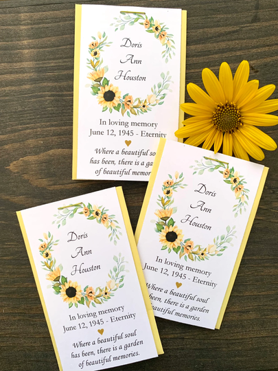 Memorial Seed Packets Yellow Sunflower Seeds - Funeral Favors, | Seeds Included Custom Message Celebration Of Life