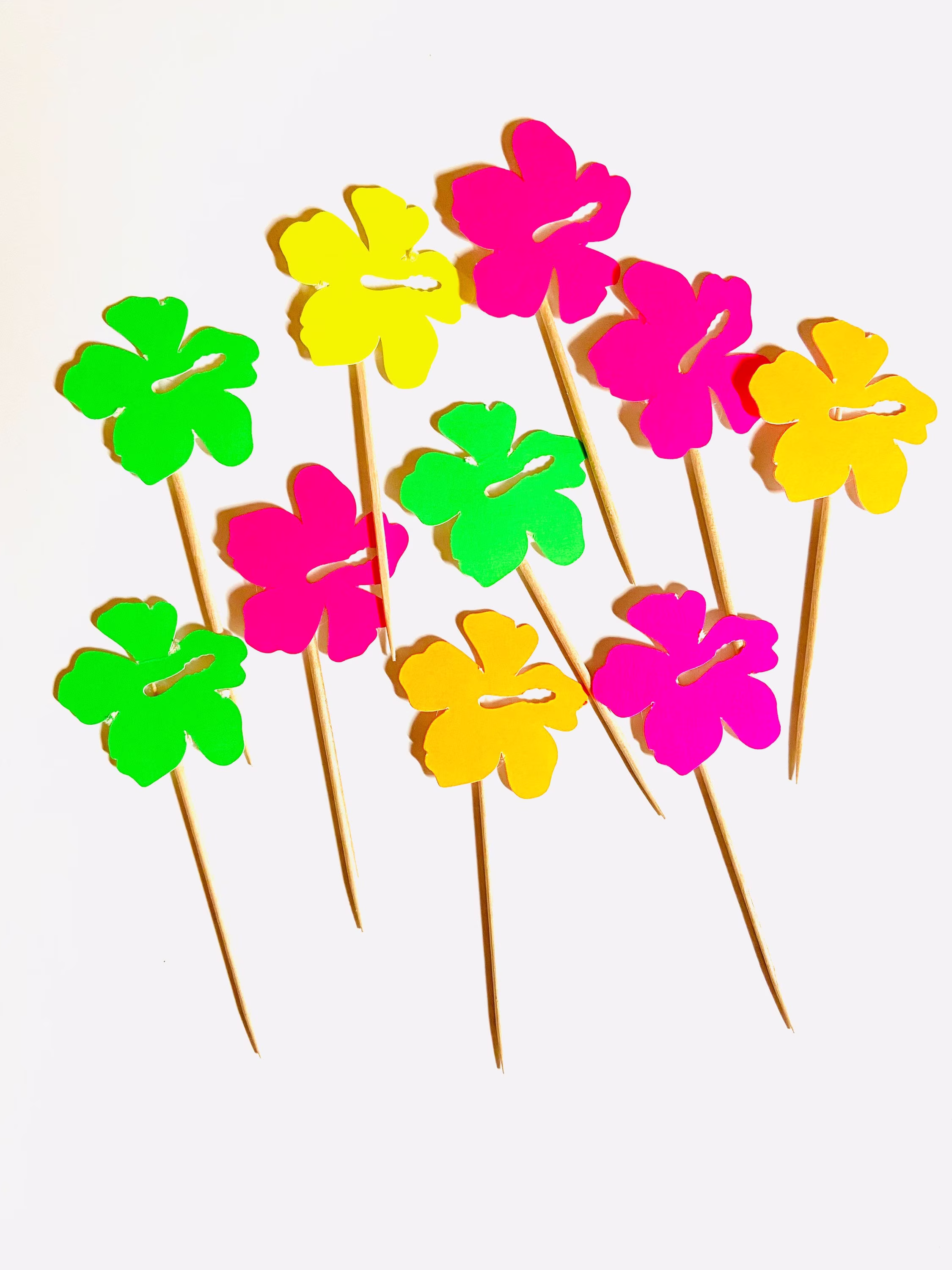 Tropical Flowers Cupcake Toppers, Hawaiian Theme Party Food Label Cake Topper, Moana Jungle Flag, Stick, Cocktail Stick