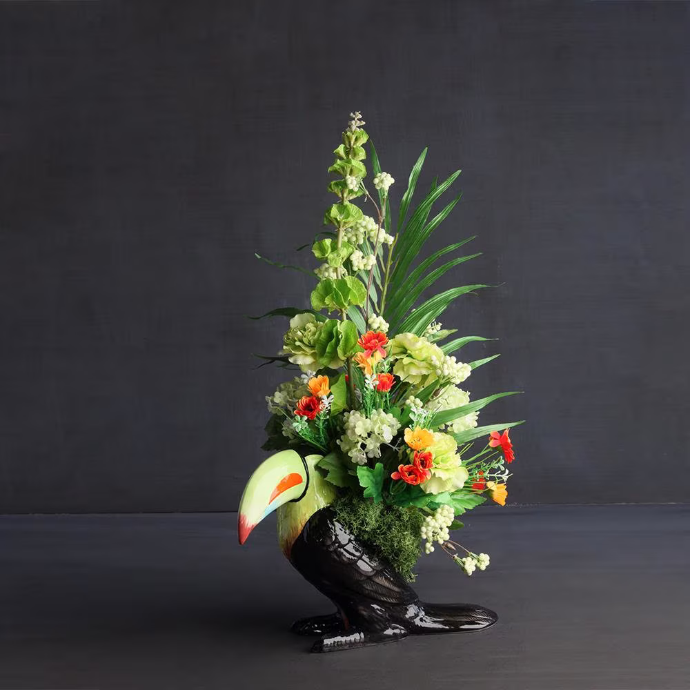 Felipe Toucan Planter Vase Porcelain Black 21.5 X 12.5 30cm Bohemian Home Decor