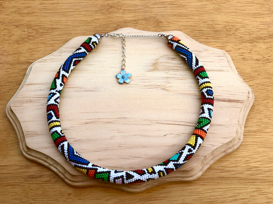 Bead Crochet Necklace, Seed Handmade Fashion, Native Design, Ethnic Beadwork Beadwork, Vibrant Colors