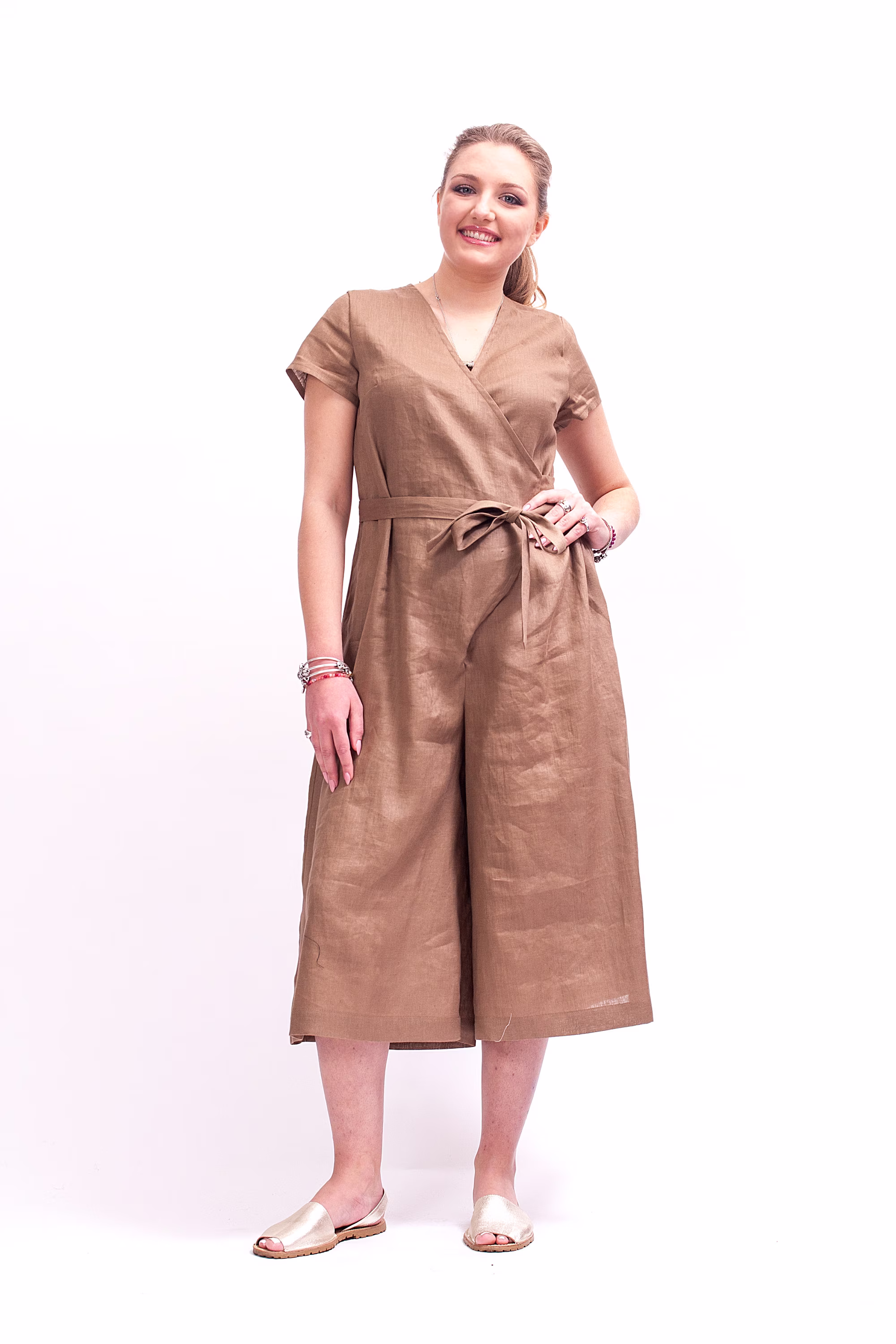 Beige Linen Jumpsuit With Belt Organic Clothing, Linen Women Clothing Women, Wide Leg Womens