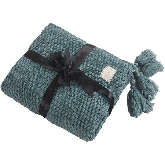 Denuotop - Knit Blanket Plaids Sofa Bedspread Table Mat Soft Warm Nordic Bed Throws with Handmade Fringe for Beach Picnic All Seasons (Matcha Green,