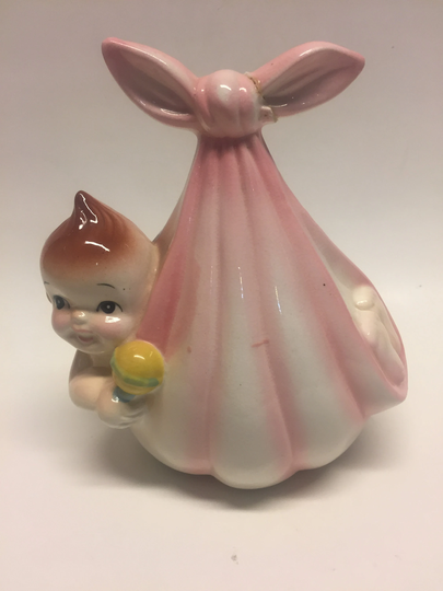 Vintage Ceramic Baby in Diaper, Nursery Decor, Shower Made in Japan, Statues
