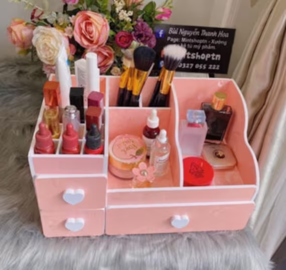 Pink Cosmetic Storage Cabinet With Lipstick Tray, Makeup Cabinet, Makeup Organizer, Makeup Box, Women's Box