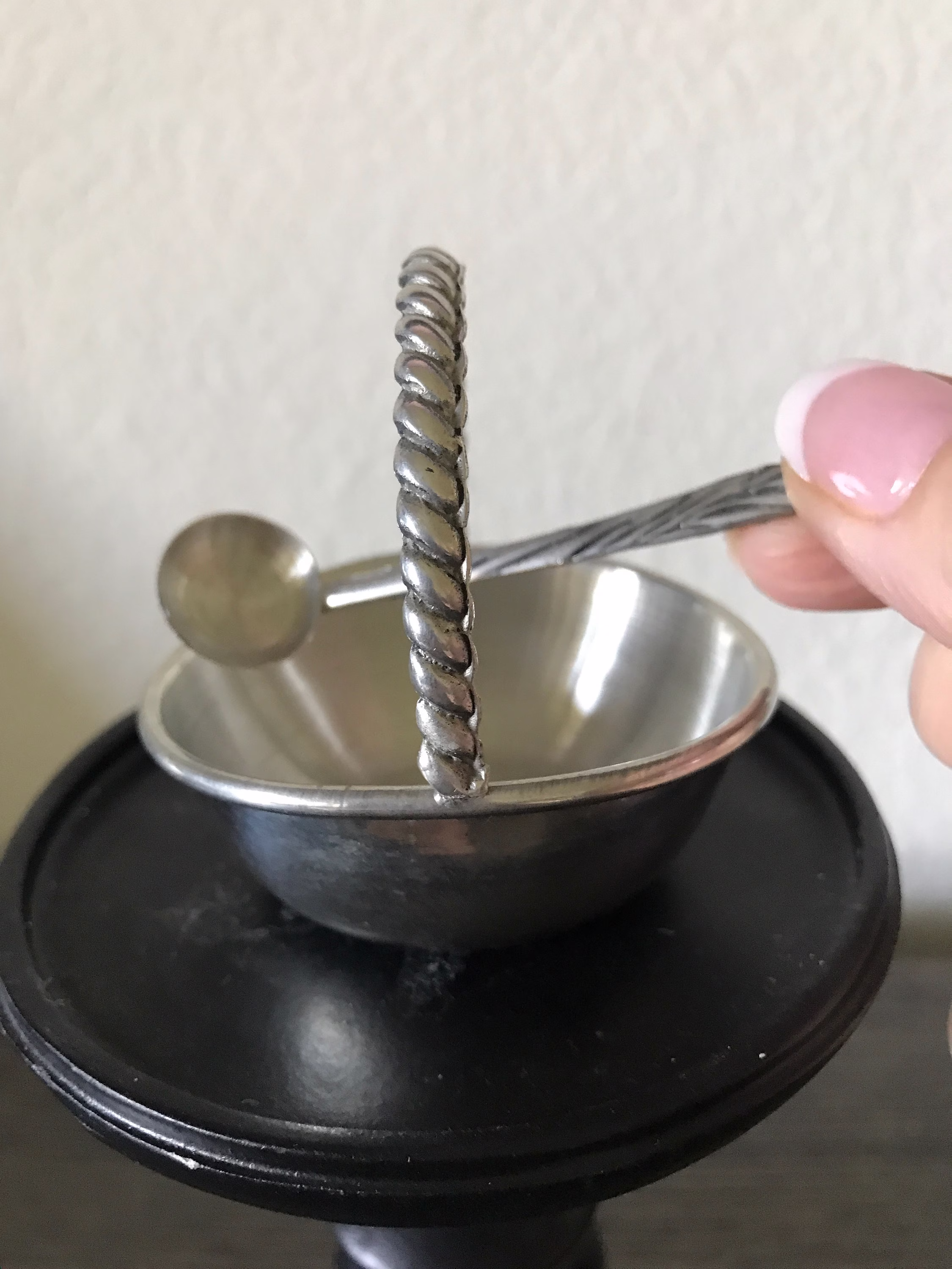 Vintage Bolivia Pewter Salt Dish With Spoon, Cellar